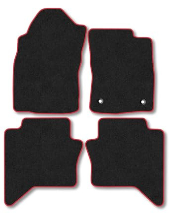 Toyota Hilux (2016-2020) Van Mats Accessories Tailored Fit Carpet Car Floor Mats Non Slip Red Trim Accessory Durable Anti Slip Hand-Finished Compatible Full Coverage Granulated Backing Clip
