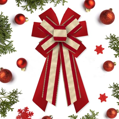 Hying Große Weihnachtsschleifen für Kranz, Weihnachtskranz Schleife Glitzer Gold Rot Samt Schleife Winter Weihnachtsbaum Schleifen Ornamente für Haustür Neujahr Weihnachten Party Dekoration Supplies