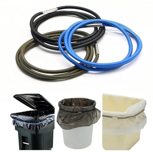 Gummibänder für Mülleimer, 3 Stück, schwarz, blau, grau, passend für 30 bis 100 Liter Mülleimer, Haushaltswaren, bunte Katzentoilettenbänder, gut für Zuhause, Büro, Schule, drinnen und draußen