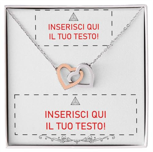 Collana Donna con Dedica Personalizzabile Finitura in Oro Bianco o Rosa, Argento - Idee Regali per lei - Compleanno, Natale - Cofanetto con DEDICA incluso (2 Cuori Personalizzabile)