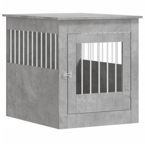 vidaXL Hundekäfig im Möbelstil, Abschließbar Hundebox mit Tür, Hundehütte Beistelltisch mit 2-in-1-Funktion, Hundehaus Haustierkäfig, Betongrau 64,5x80x71cm Holzwerkstoff