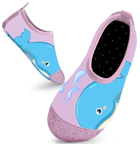 Kids Swim Water Shoes Toddlers Baby Aqua Socks Quick Dry for Girls(Whales,26/27 EU)