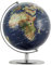 Globus mit 25 cm Durchmesser – PLANET – verchromter Metallfuß, topografische Karte – bewegliche Achse – blau, grün – TROIKA Original