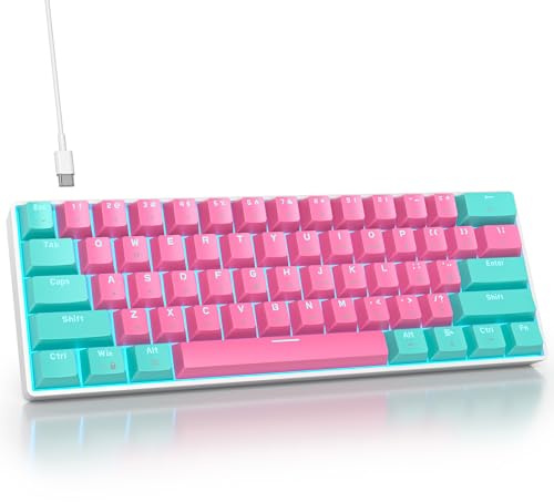 surmen 60% Percent Gaming Keyboard Mechanical with Linear Red Switch, 61-Keys Pink Mini Gaming Keyboard LED Light Backlit PBT Keycaps for Laptop, Desktop, PC Gamers (61Miami)