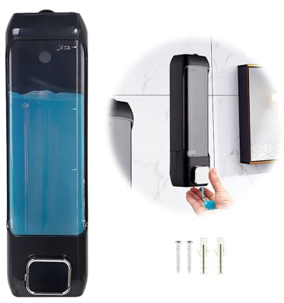Dispenser Sapone Nero, 400ml Dispenser Detersivo Piatti Plastica Dispenser Sapone Mani da Parete per Cucina Vetro Doccia Sapone Doccia Shampoo, 24x6.8x7cm