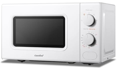 COMFEE' Forno a Microonde Bianco, 20 Litri, 700 W, 5 Livelli di Potenza, Funzione di Scongelamento Rapido, Timer Manuale, Design Compatto-CM-M202CC(WH)