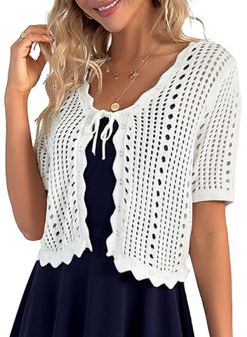 Kate Kasin Women's Lightweight Bolero Short Cardigan Festive Bolero Jacket Short Sleeve Cardigan White M