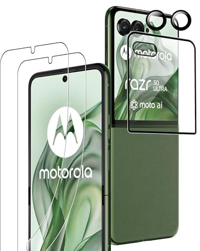 Rojeuinn per vetro temperato Motorola Razr 50 Ultra /60 Ultra 5G,2 Pezzi Pellicola Protettiva Morbida+1 Pezzi di vetro temperato dello schermo secondario+2 Pezzi Fotocamera Posteriore Vetro Temperato