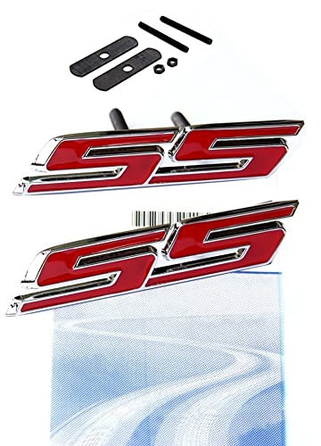 SS Emblem Gitter + Aufkleber Badge Auto Emblem 3D für Camaro Chevrolet GM Serie vorne Chrom rot