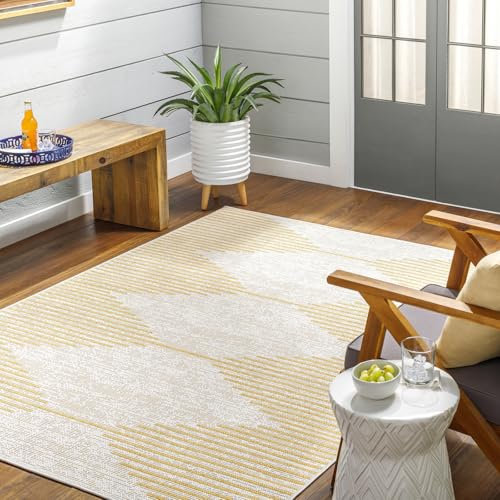 Livabliss Sevilla Indoor Outdoor Rug - Large Boho Rugs for Living Room 130x180 cm Dining, Kitchen Carpet, Patterned Neutral and Coloured Rugs, Waterproof, Stain Durable - Mustard, Ivory
