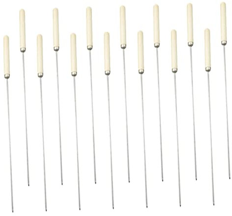 Parliky 25 Pièces Manche en bois Barbecue rond brochettes bonbons à la guimauve brochette à griller à griller brochette de barbecue brochette en acier inoxydable Khaki