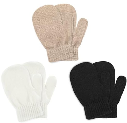 3 Paar Winter Fäustlinge Kinder,Gestrickte Winterhandschuhe Kinder,Kleinkind Handschuhe Kinder, Weich Warme Strickhandschuhe Kinder für 1-4 Jahre(A)