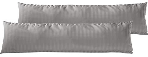 Pure Label 2er Set Mako Satin Damast Streifen Seitenschläferkissen 40x145 cm aus Baumwolle in grau| Traumhaft weicher Kissenbezug für Seitenschläfer passend zu unserer Bettwäsche Sets