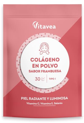 Collagène Poudre Saveur Framboise - 6800mg par jour - Peptides Hydrolysés Types 1 - 2000 Da - Eclat & Jeunesse de la Peau - Hautement biodisponible - Fabriqué en France - Vitavea