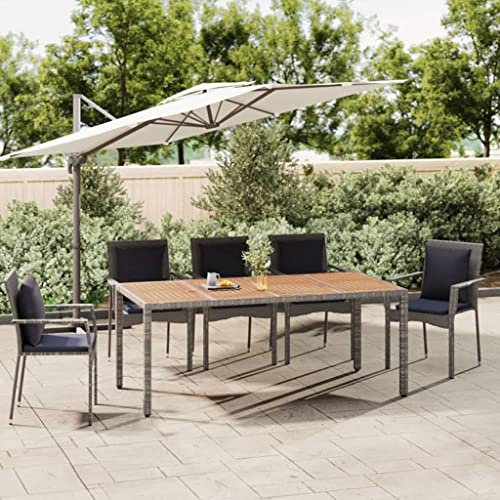 NQJIBUE Gartenmöbel Gartentisch mit Holzplatte, Polyrattan und Massivholz, Akazie, Outdoor-Tische