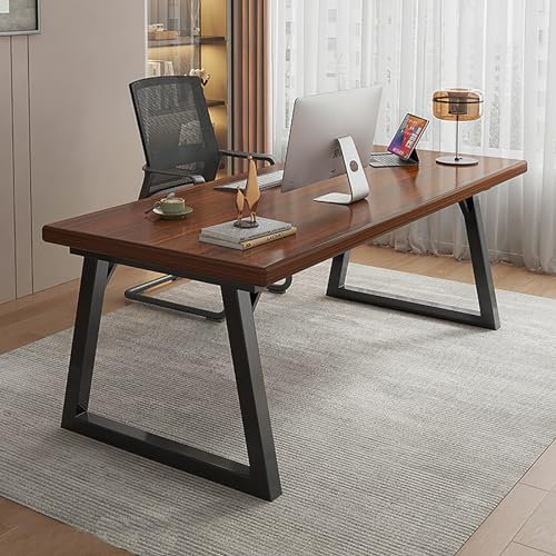 GLMGBP Bureau d'ordinateur en Bois Massif, Pieds en Bois véritable Naturel et en métal, Bureau de Direction Industriel, Poste de Travail, Bureau d'écriture Moderne, Table PC pour Le Travail de Jeu