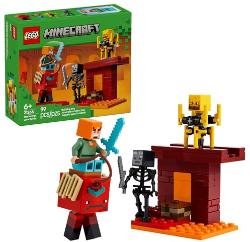 LEGO Minecraft The Nether Lava Battle Toy and Playset - Building Minecraft Toy for Kids, Ages 6+ - Alex, Wither Skeleton, Blaze and Strider Figures for Pretend Play - Gift Idea for Birthdays - 21266