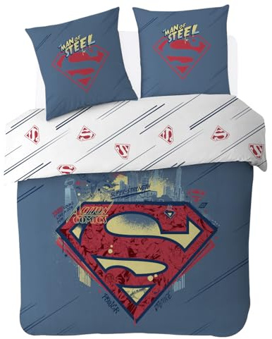 Superman - Housse de couette Superman DC Comics 220x240 cm- 100% Coton Popeline - Bleu