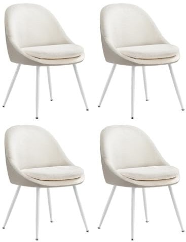 VASAGLE Esszimmerstuhl 4er Set, Küchenstuhl, bis 120 kg belastbar, Kissen mit 5,5 cm dickem Schaumstoff gepolstert, nach außen stehende Beine, für Büro Wohnzimmer, cremeweiß-wolkenweiß KDC184W14