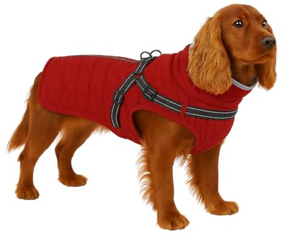 Hundemantel Winter - Flamingo Duker Rot 45cm – wasserdicht, reflektierend, verstellbares Geschirr, Fleecefutter