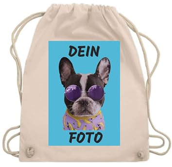 NIMAMA Turnbeutel Baumwollbeutel Bedrucken Lassen - Mit Wunschfoto personalisiert - Einkaufstasche als Geschenk für Damen und Herren selbst gestalten
