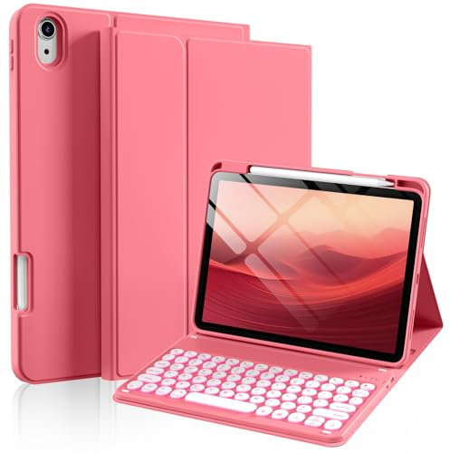 SZPSGC Keyboard Case for iPad (A16) 11th Generation Case 11 Inch 2025, iPad 10th Generation Case 2022 10.9 Inch with Pencil Holder, 7 Colors Backlit Wireless Keyboard, Support Auto Wake/Sleep Red