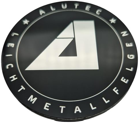 1X Alutec Nabendeckel 61mm Schwarz Glanz (N62) Logo Silber (ALM) - Original Felgendeckel/Nabenkappe/Hubcap