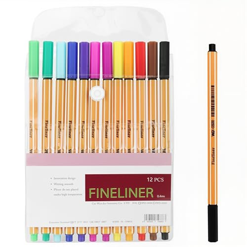 HAMKU 12 Stück Fineliner Set, Fineliner Mit 0,4Mm Strichstärke, Präzise Strichführung, Metalleingefasste Spitze, Schnelltrocknende Tinte Auf Wasserbasis(12Farbe)