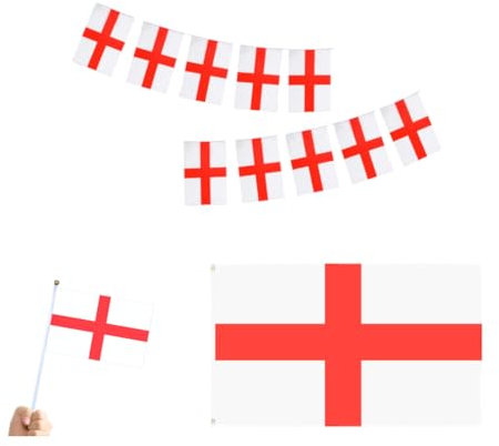ADDICTD England Flag Bundle for St. George's Day Decoration – English Flags on Sticks, Large England Flag & Bunting for Six Nations, Rugby, World Cup, European Football