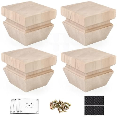 5cm Wooden Furniture Legs with Mounting Plates Screws Set of 4 Solid Wood Unfinished Replacement Furniture Feet for Couch Cabinet Sofa Dresser Ottoman TV Stand Bed Home