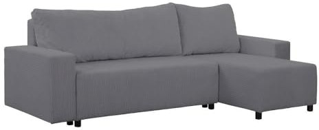 FORNIRO 24 Malaga Ecksofa mit Schlaffunktion und Bettkasten - Sofa mit 3 Sitzen und Robustem Überzug - Schlafcouch L-Form Universal - Modern Couch - 225x130x75 cm - Farben (Grau)