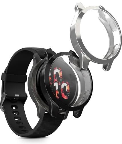 kwmobile Set 2x Custodia Smartwatch Compatibile con Garmin Garmin Venu 2S / vivoactive 4S Cover - Case Silicone Protezione Orologio Fitness nero/argento