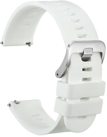 WOCCI 22mm Bracelet de Montre pour Homme à Rayures Arquées, Silicone Bande à Dégagement Rapide, Boucle Argentée (Blanc)