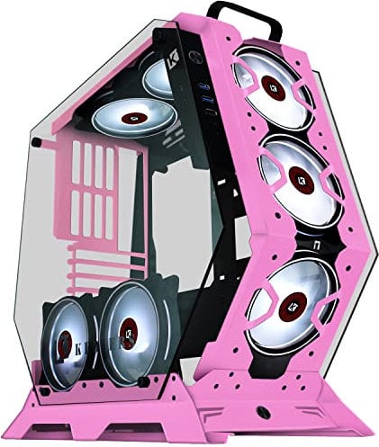 KEDIERS PC Case C570 ATX Mid Tower Tempered Glass Gaming Computer Open Frame Case with 5 PWM ARGB Fans (Pink)