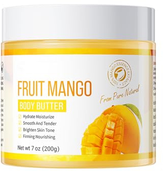 Body Butter Lotion – Intensive Pflegecreme Für Sehr Trockene Haut & Hautaufhellung – Natürliche, Vegane Körperbutter Mit Langzeit-Hydratation – Nährende Bodylotion Für Weiche (Mango)