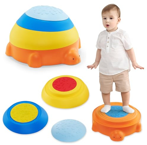 mamabrum Sensorikpfad Für Kinder – Bunter Schildkröte, 4 Teile, Pastellfarben, rutschfest, Robustes PP Und TPE, Fördert Motorik Und Gleichgewicht, Für Kinder Ab 3 Jahren, Belastbar Bis 100 kg