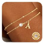 Maynor Gold Bracelet for Women 18K Gold Plated Initial Bracelet with 5A Cubic Zirconia Charm A–Z Monogram,Name Letter Jewellery Birthday Gift for Women Girls Wife Mom