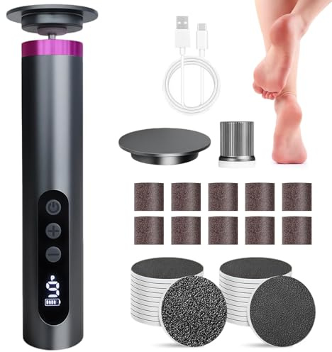 Rapeuse Pieds Électrique avec Écran LED, 9 Vitesses Réglables, Rechargeable 2000mAh, Soin des Pieds Professionnel, Râpe Pied pour Callosités et Peaux Mortes, Set Complet avec 30 Accessoires