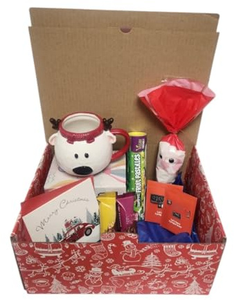 Festive Ceramic Mug Gift Hamper with Assorted Sweets, Greeting Card and Treats Box – Christmas Hot Chocolate Set for Holiday Gifting, Winter Cosy Moments (Style 2)