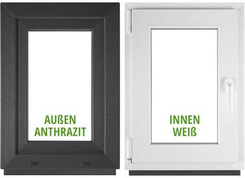 BAU PLAZA Kellerfenster BxH 70 x 80 cm / 700 x 800 mm DIN Links Außen Anthrazit/Innen Weiß – Dreh-Kipp Fenster – 2-fach Verglasung 32 mm – Wärmeschutz & Schallschutz – PVC Kunststofffenster
