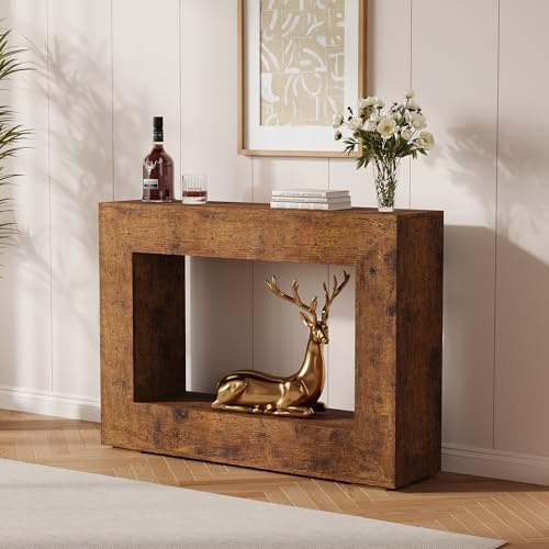 TUFSPRAX Table console rustique 120 cm pour salon/entrée – Style vintage minimaliste – Étagères ouvertes pratiques – Idéale derrière canapé – Finition noire rustique