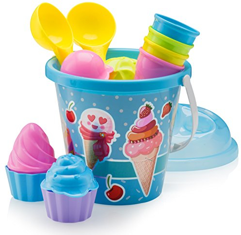 Top Race Jouets de Sable à crème glacée pour Enfants avec Grand Seau, Pelle à Pelle, Jouets de Plage 16 pièces pour Enfants de 1,5 à 9 Ans | Excellent Jouet de Sable à crème glacée – Bleu