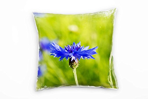 Paul Sinus Art Blumen, grün, blau, Kornblume Deko Kissen 40x40cm für Couch Sofa Lounge Zierkissen - Dekoration zum Wohlfühlen