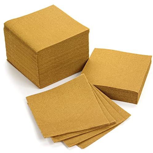 AH AMERICAN HOMESTEAD Papierservietten für Getränke/Bar, klein, 10.2x10.2 cm, goldfarben, Großpackung Party/Hochzeit, dekorative Tischservietten für den Alltag (100 Stück – Gold)
