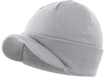 Magracy Unisex Herren Warm Visor Beanie Outdoor Doppelstrickmütze mit Schirm Wintermütze Gr. Einheitsgröße, hellgrau