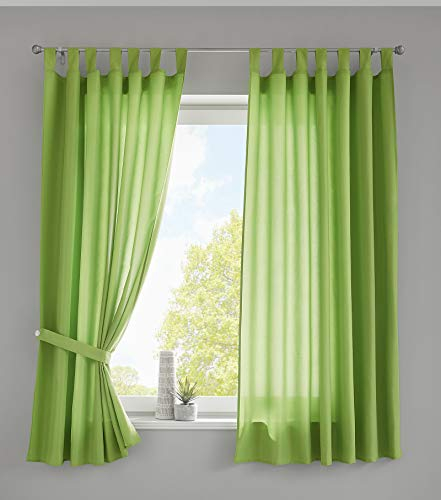 Gardinenbox 2er Set Vorhänge Schal Schlaufen »Berlin« HxB 175x140 cm Apfelgrün Blickdicht Microsatin Lichtdurchlässig Kräuselband Uni Matt, 20400N2