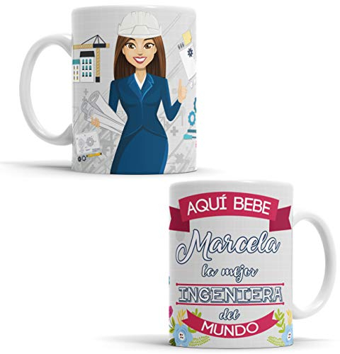 OyC Original y Creativo Taza para Ingeniera - Taza Aquí Bebe la Mejor Ingeniera del Mundo - Taza Regalo para Ingeniera - Taza con Frase y Dibujo Personalizada con Nombre (Ingeniera)