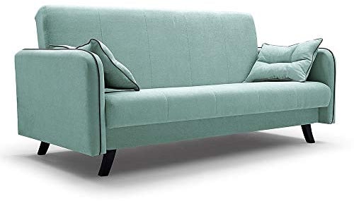 MOEBLO Sofa mit Schlaffunktion und Bettkasten, Couch für Wohnzimmer, Schlafsofa Federkern Sofagarnitur Polstersofa Wohnlandschaft mit Bettfunktion - PLATON (Türkis)