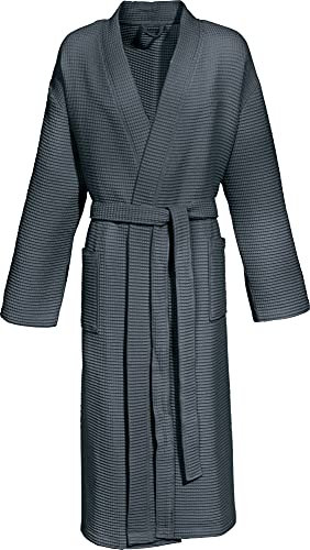 Erwin Müller Unisex-Bademantel, Morgenmantel, Saunamantel, Piqué, Waffelstruktur lang - Serie Hohenfels anthrazit Größe XL - luftig und angenehm zu tragen, mit zwei aufgesetzten Taschen und Bindegürte