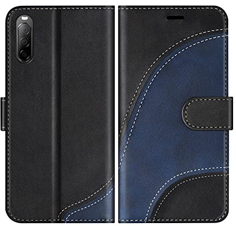 BoxTii Cover per Sony Xperia 10 II, Custodia in PU Pelle Portafoglio per Sony Xperia 10 II, Magnetica Cover a Libro con Slot per Schede, Nero